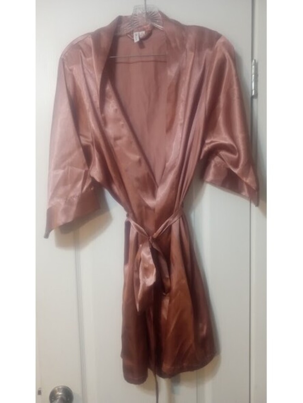 David’s Bridal Coral Pink Satin Robe – Size S